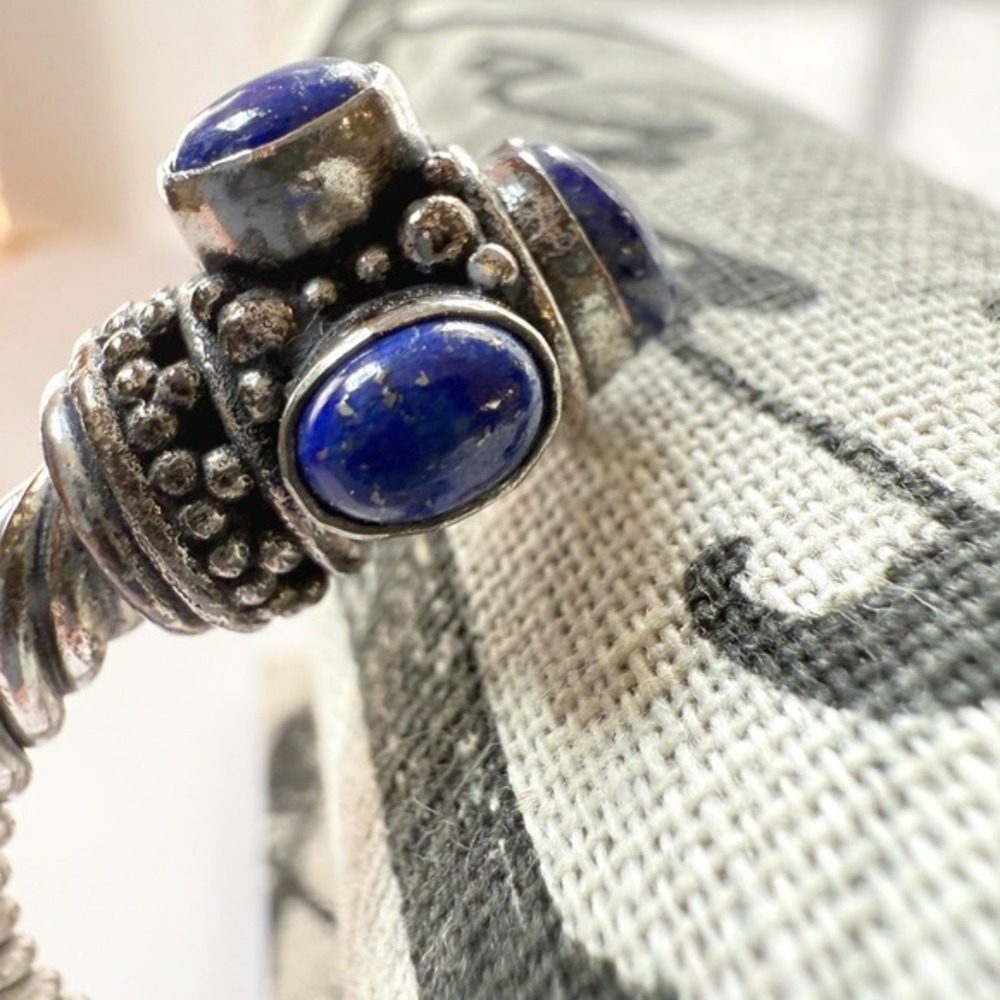 Silver Tone Blue Lapis Stone Bajalia Twisted Cuff Bracelet Statement Jewelry - Picture 10 of 10